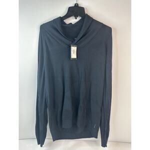 Armani Exchange Sweater Mens 2XL Navy Blue Geometric Cowl Neck Lightweight ￼